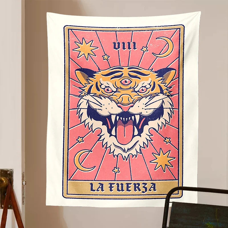 Afralia™ Tarot Sun Moon Wall Hanging: Vintage Tiger Aesthetic Boho Tapestries