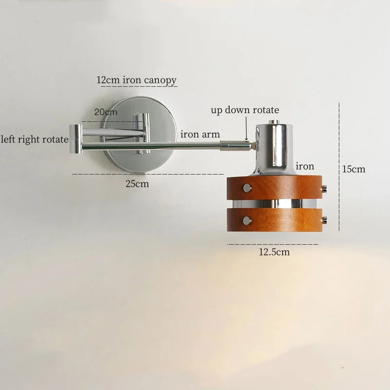 Afralia™ Vintage Iron Wood LED Wall Lamp Swing Arm Aplique Pared