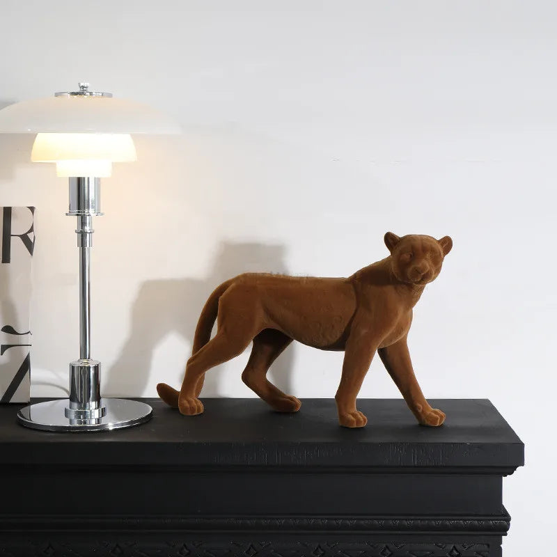 Afralia™ Leopard Flocking Sculpture Cheetah Pendant Home Decor Figurine