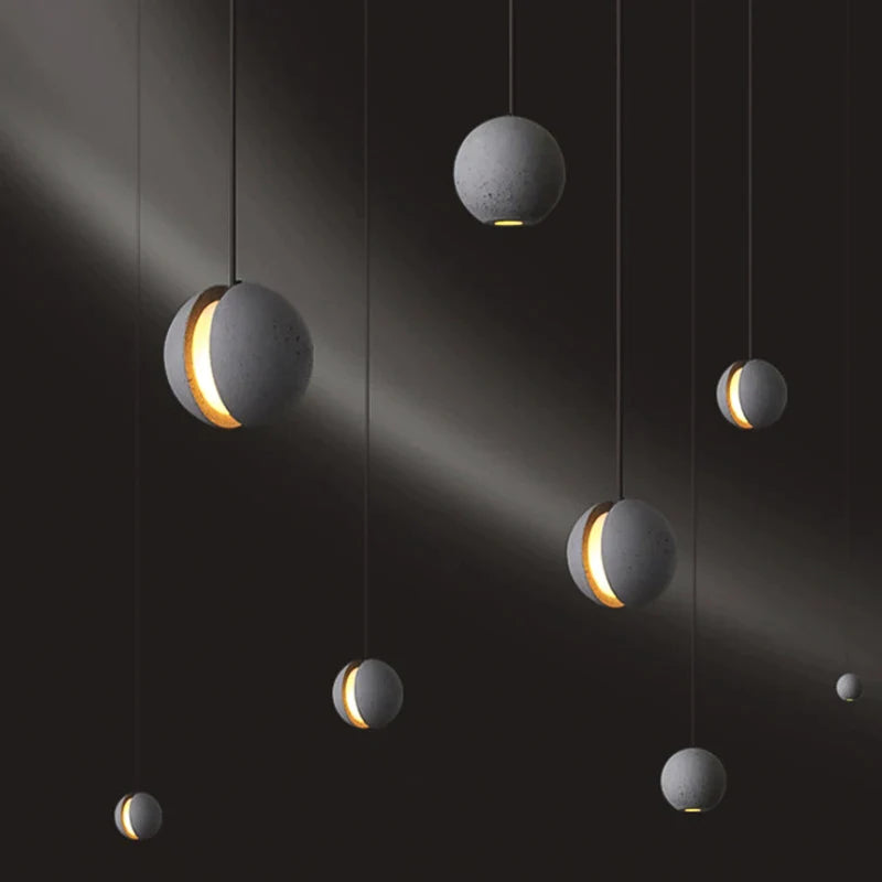 Afralia™ Moon Planet Cement Pendant Light: Modern Nordic Wabi Sabi Hanging Lamp for Dining Room