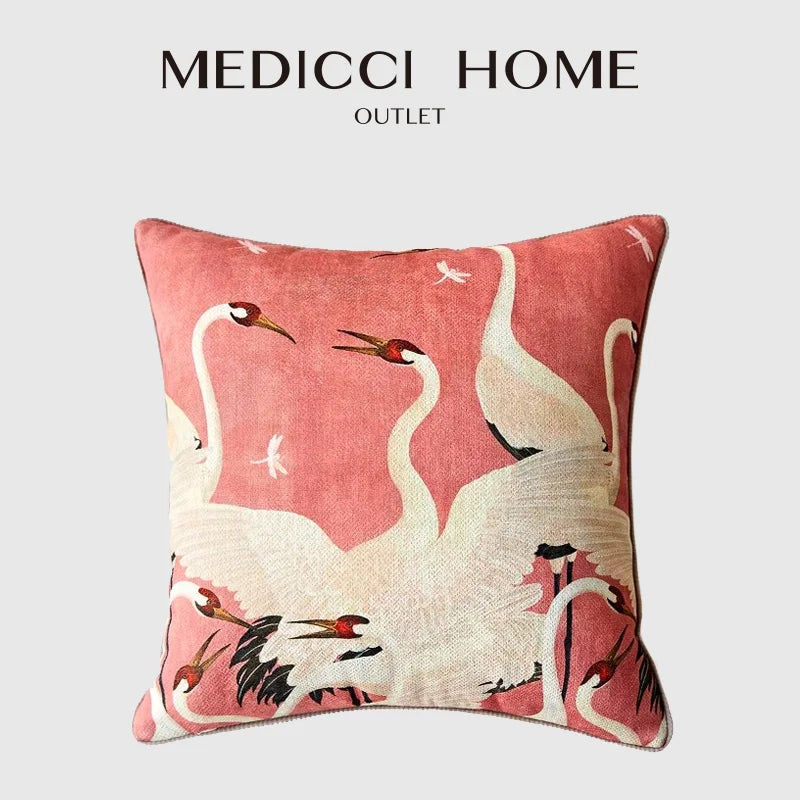 Pink Cranes Pillow Cover - 50x50cm(NO FILLING)