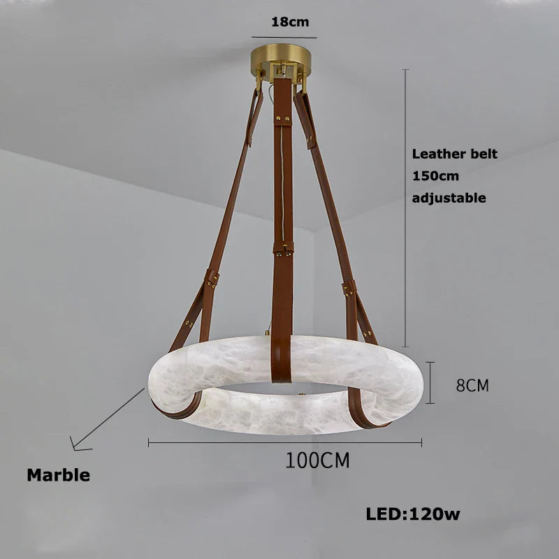Afralia™ Marble Ring Leather Belt LED Pendant, Hanging Lamps for Home Decor