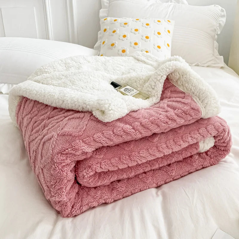Afralia™ Nordic Big Lamb Fleece Jacquard Blanket for Autumn Winter Single Double Bed