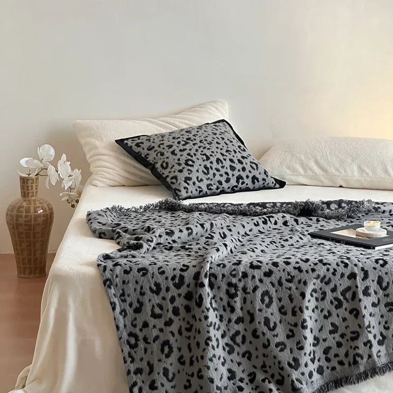 Afralia™ Leopard Print Luxury Mink Fur Blanket for Bed and Sofa