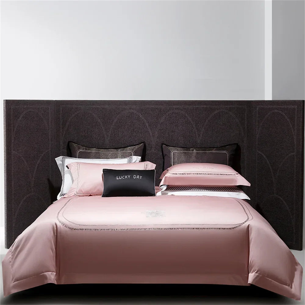 Afralia™ Cotton Satin Jacquard Embroidery Bedding Set with Elastic Sheet & Duvet Cover