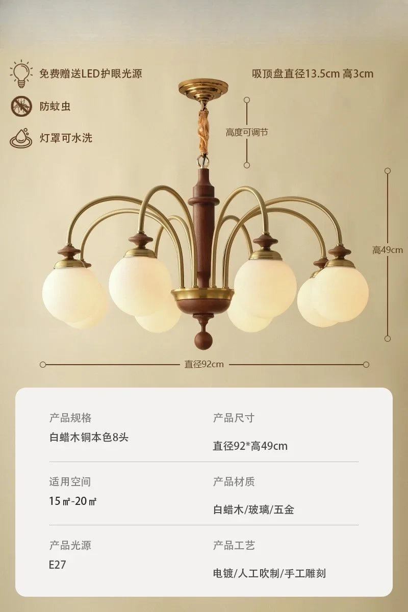 Afralia™ Vintage Medieval Magic Bean Chandelier LED E27 Solid Wood Pendant.