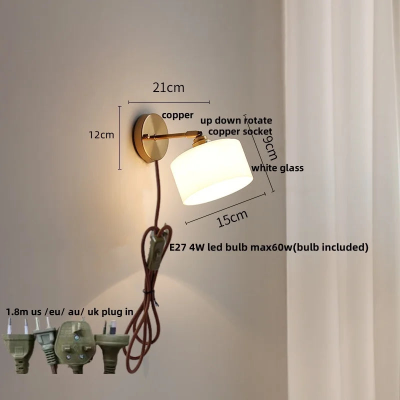 Afralia™ White Glass LED Wall Sconce, Nordic Modern Rotate Bedside Lamp for Living Room