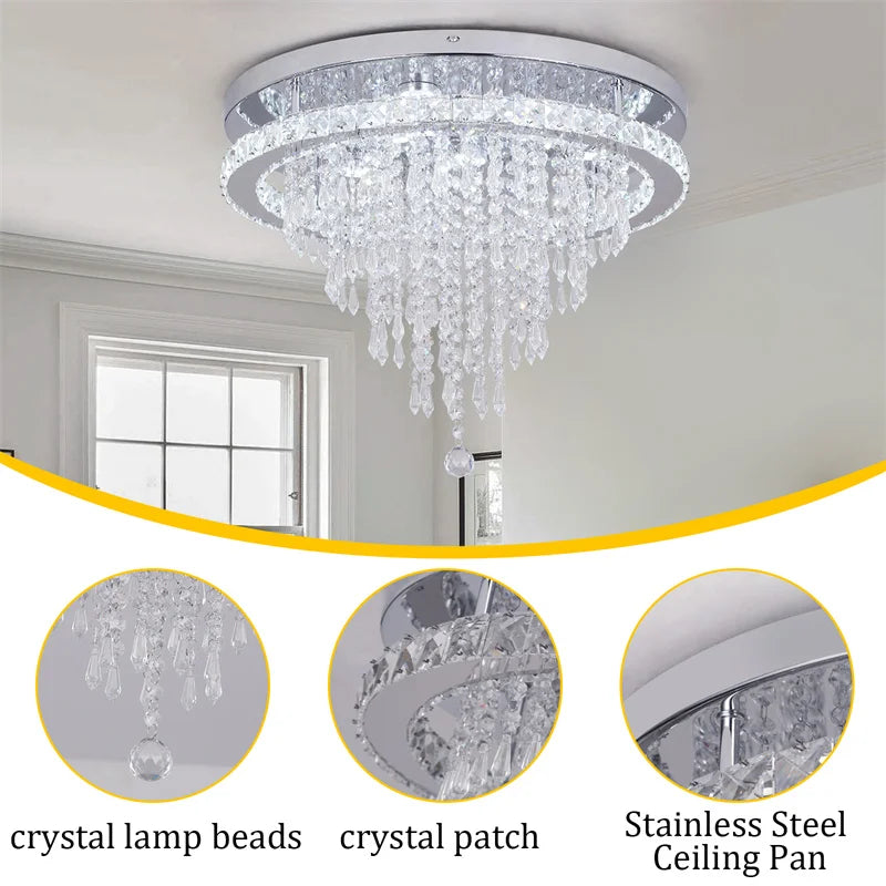 Afralia™ Crystal Ceiling Lamp Smart LED Chandelier Remote Control Hanging Decor
