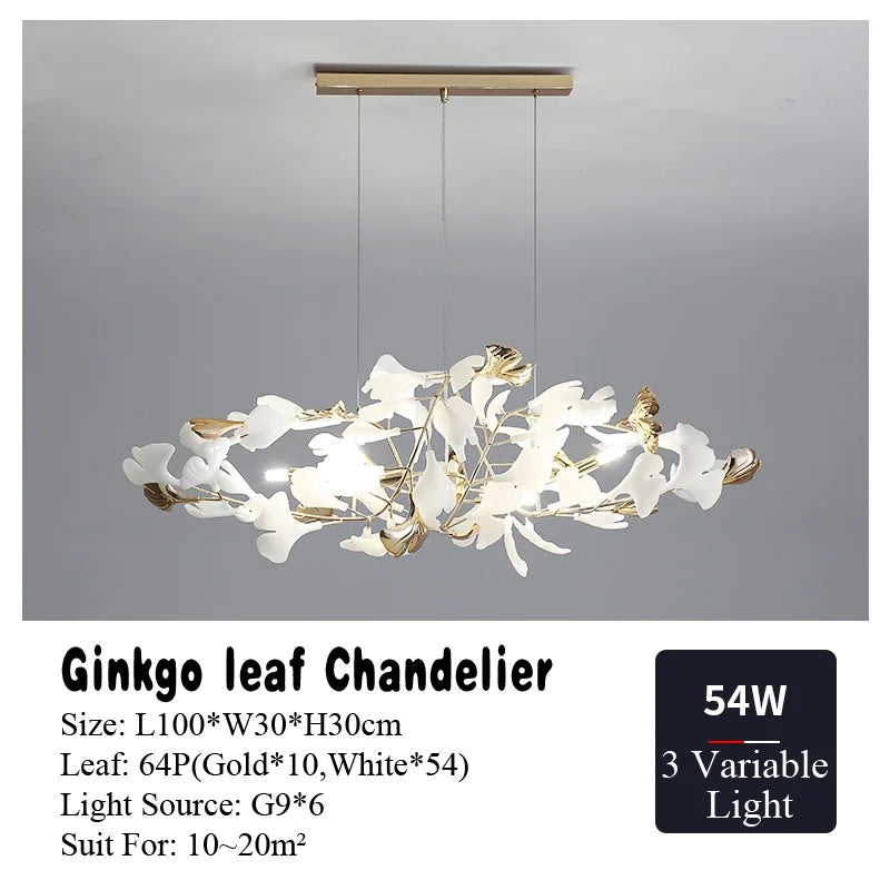 Afralia™ Nordic Ginkgo Leaf Chandelier LED Pendant Light for Living Dining Bedroom