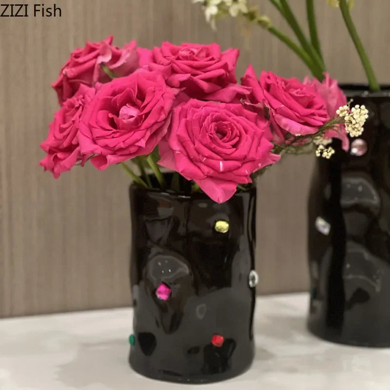 Afralia™ Gemstone Ceramic Vase: Desk Decor, Floral Arrangement, Room Aesthetic