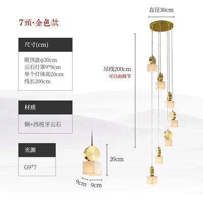Afralia™ Marble Long Chandelier Modern Minimalist Villa Living Room Loft Duplex Copper Lighting