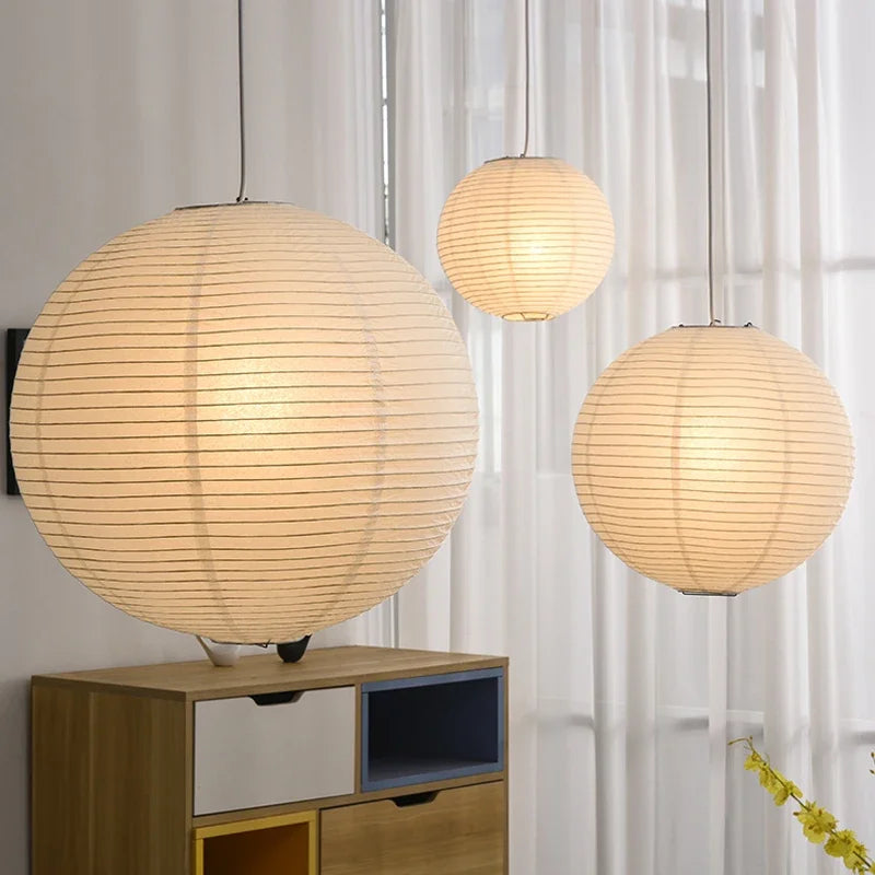 Afralia™ Round Rice Paper LED Pendant Lights for Home Decor Chandelier