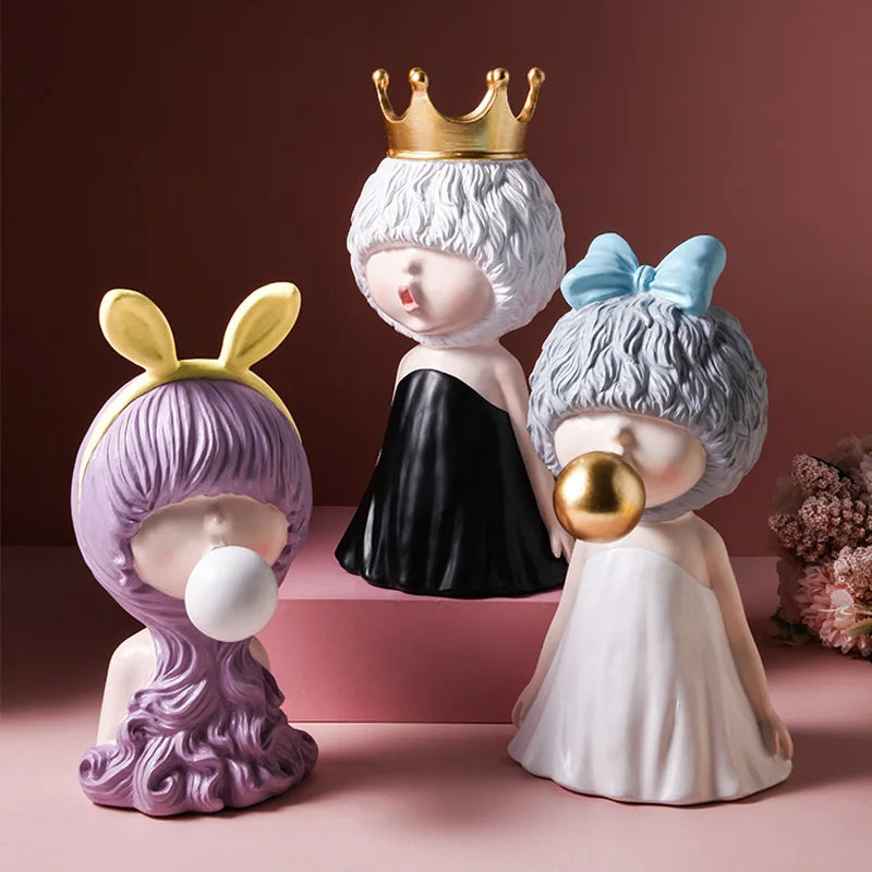 Afralia™ Pink Resin Girl Sculpture - Nordic Ins Style Cute Figurine for Girls' Room