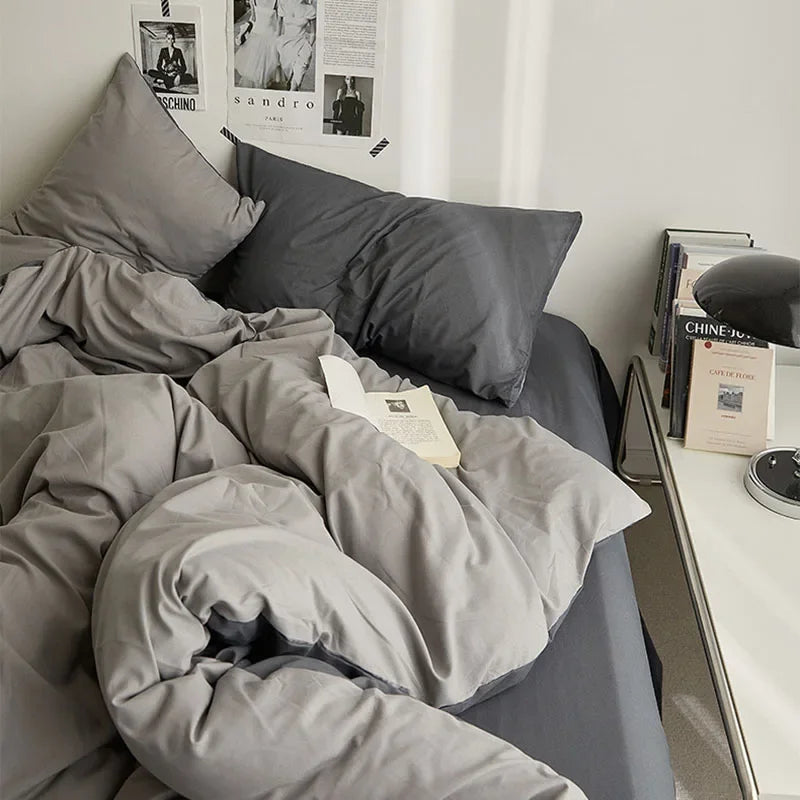 Afralia™ Washed Cotton Duvet Cover Set: Solid Color Bed Sheet Style, Double-Sided Color Matching Comfort, Bedding