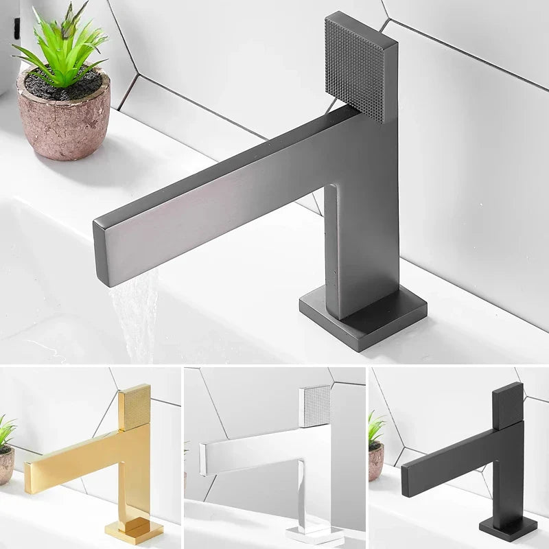 Afralia™ Copper Square Basin Mixer: Black/Chrome/Golden, Single Handle Hot/Cold Water Tap