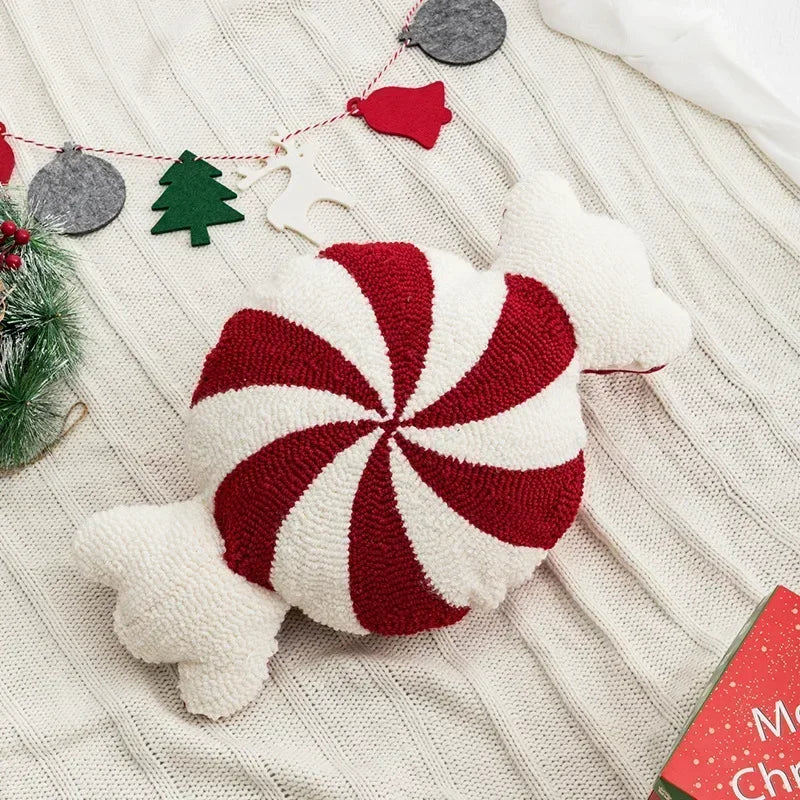 Afralia™ Christmas Cartoon Candy Cushion Cover - Nordic Red Festival Patchwork Embroidered Design