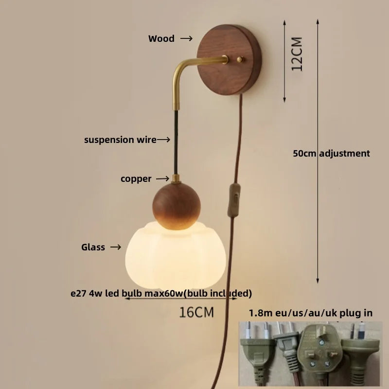 Afralia™ Copper Adjustable LED Wall Light; Modern Pull Chain Switch Glass Stair Lights