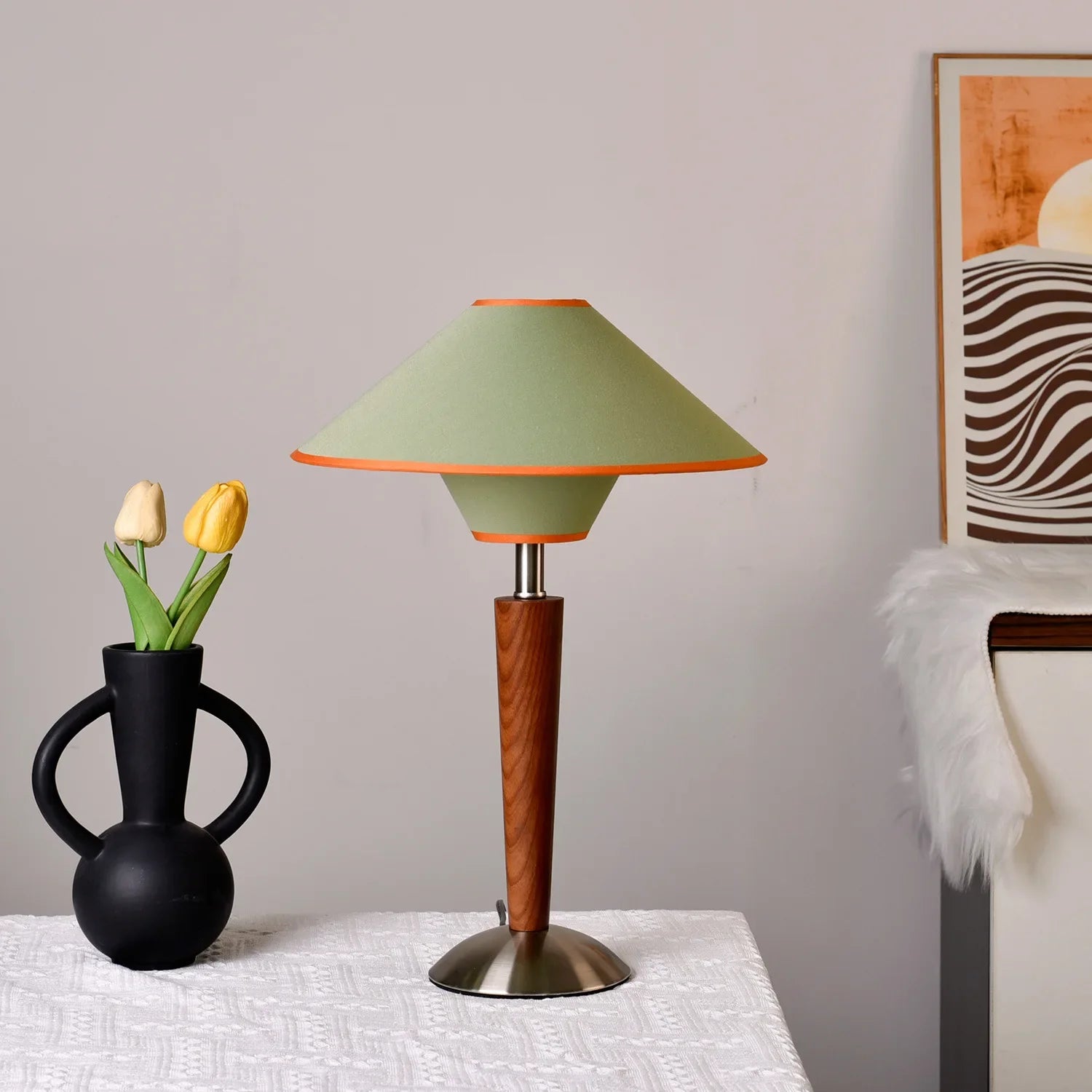 Afralia™ Wood Bracket Desk Lamp with Fabric Lampshade