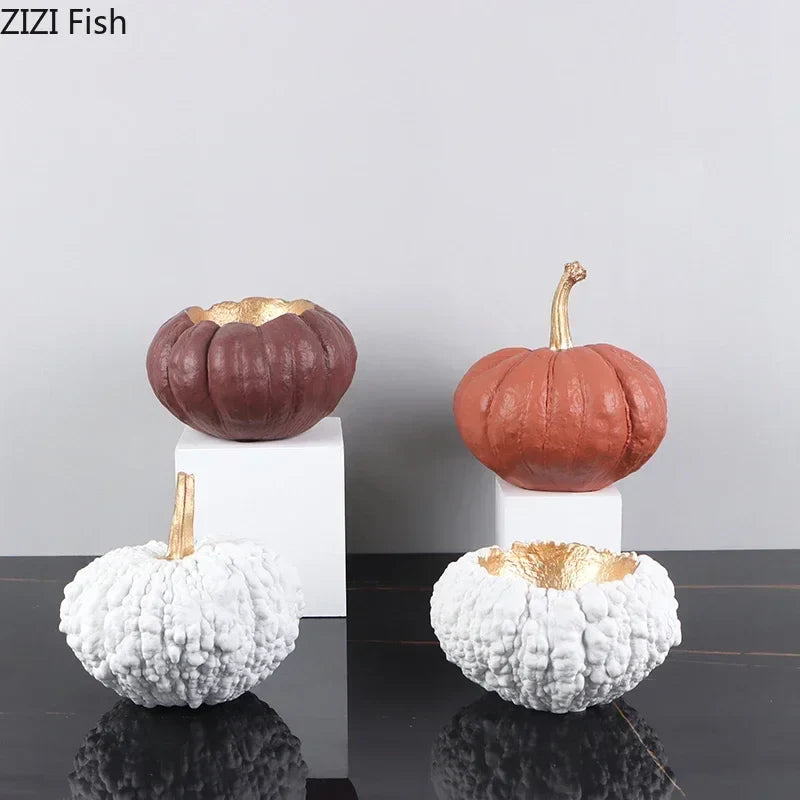 Afralia™ Gold Pumpkin Resin Sculpture Ornaments Home Decor-Artistic Room Aesthetics