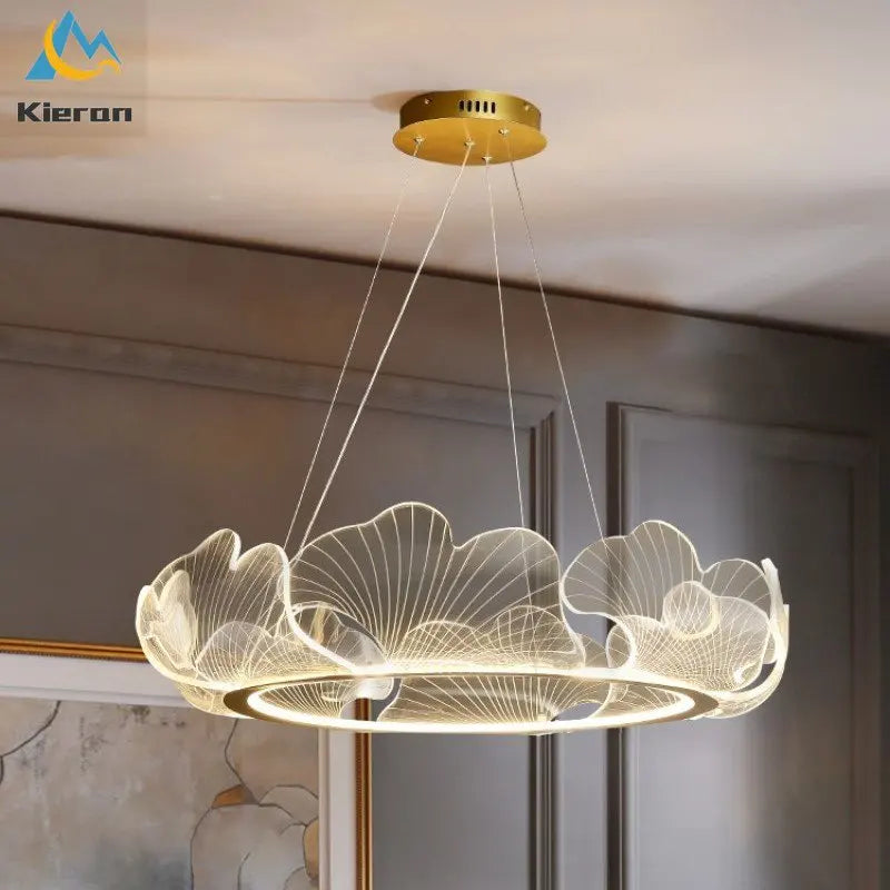 Afralia™ Lotus Leaf Acrylic LED Chandelier Pendant Light for Dining Room, Bedroom, Living Room