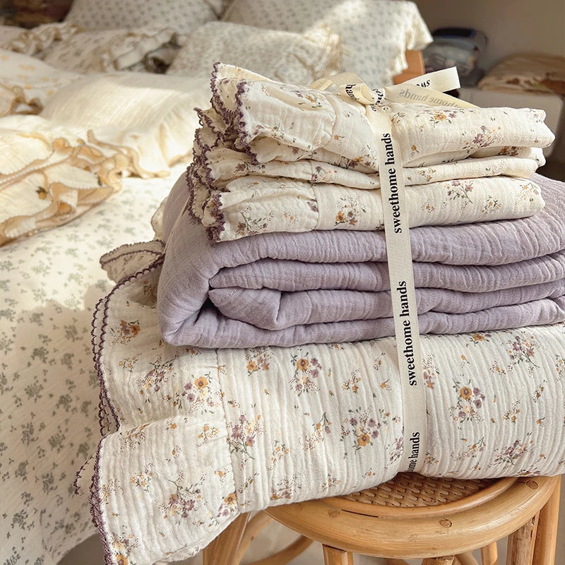 Afralia™ Luxury Nude Double-Layer Cotton Yarn Quilt Cover for Single Double Size Bed