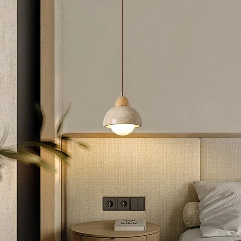 Afralia™ Japanese LED Hanging Lamp Yellow Travertine Pendant Lighting for Bedroom and Dining Room