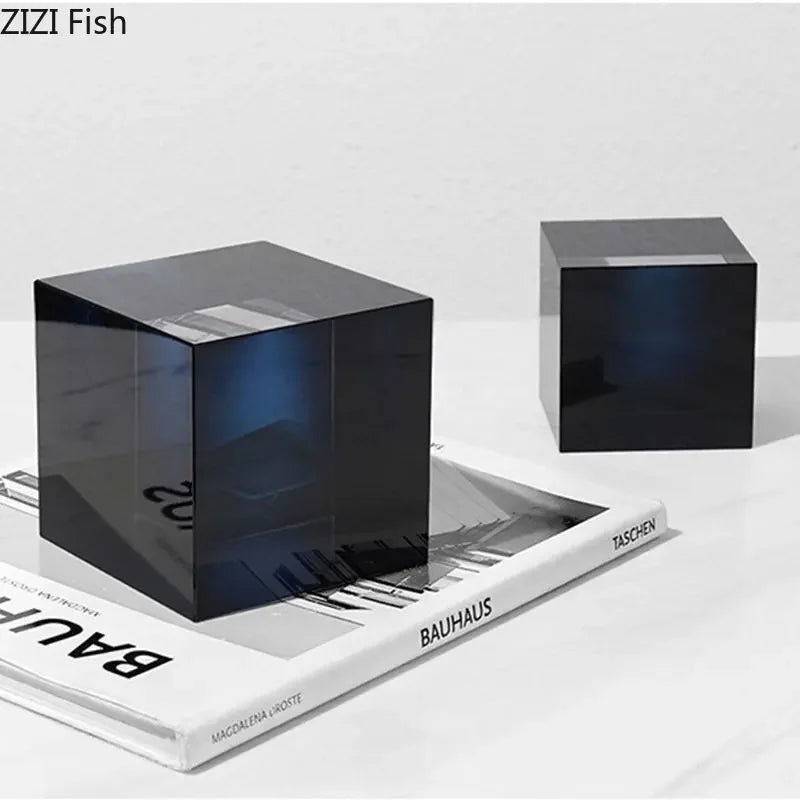 Afralia™ Crystal Cube Ornaments Clear Glass Sculpture Desk Decoration Geo Graded Square