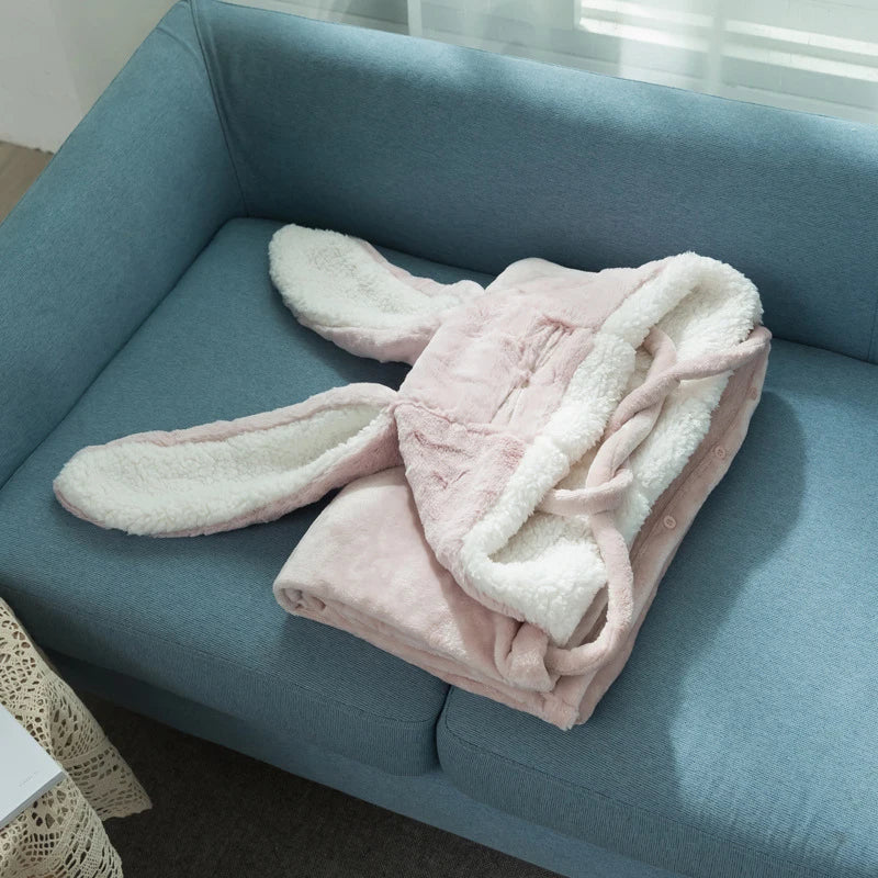 Afralia™ Shark Blanket: Cute Rabbit Design, Cozy Flannel Cloak for Winter Comfort