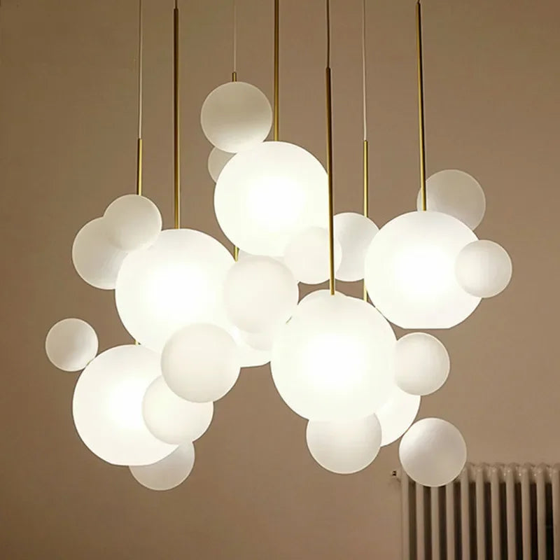Afralia™ Milky Glass Globes LED Pendant Lights for Dining Room, Modern Luminarias LED Hanging Lamp