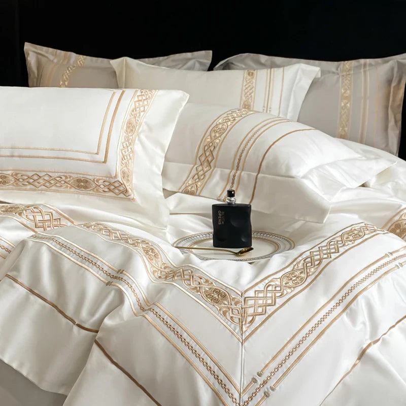 Afralia™ Luxury Gold Embroidery Hotel Style Bedding Set