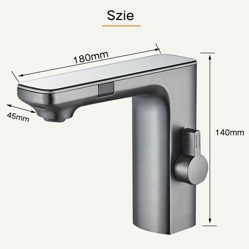 Afralia™ Touchless Sensor Brass Smart Digital Bathroom Sink Faucet Grey Hot Cold Mixer