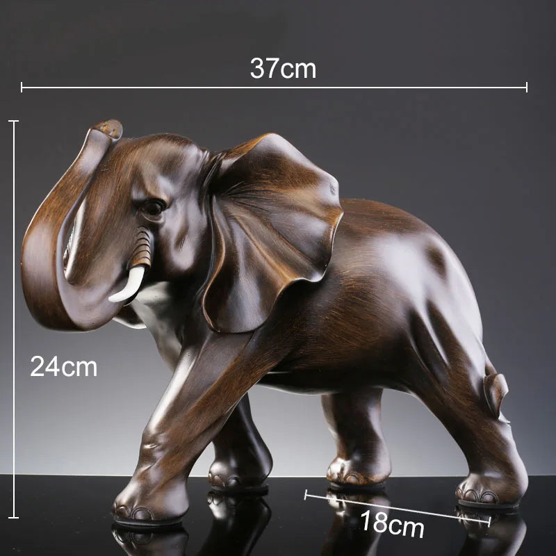 Afralia™ Resin Elephant Statue Desk Decoration Ornaments - Simulated Wood Animal Sculpture