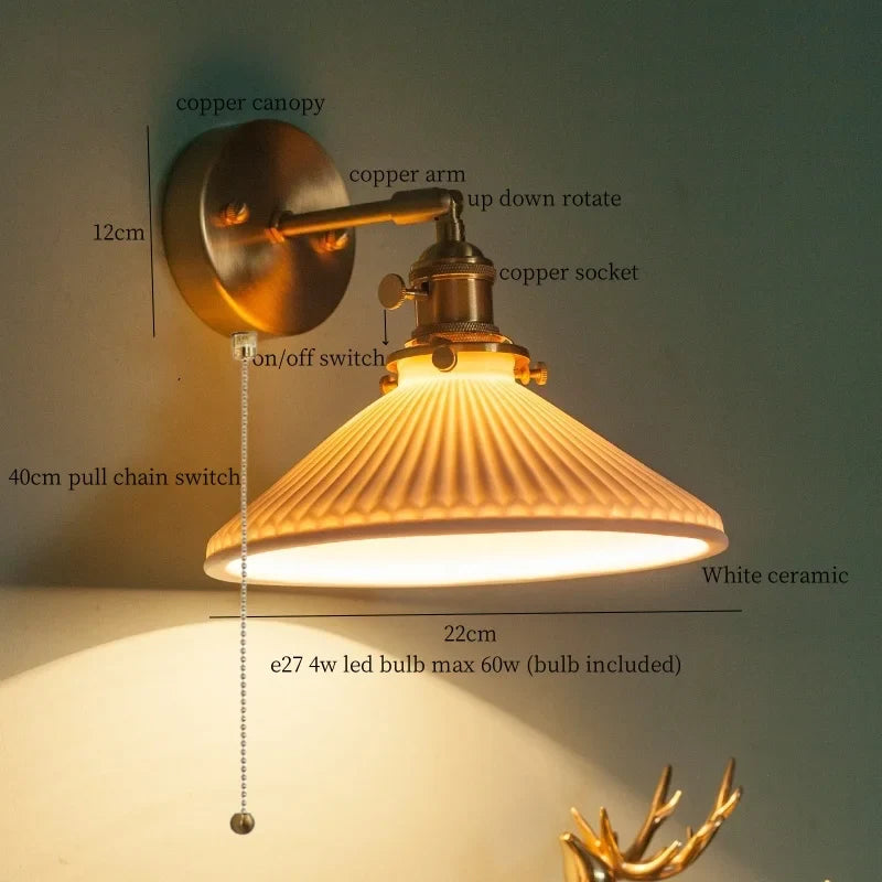 Afralia™ Nordic Modern LED Wall Lamps Copper Arm Ceramic for Home Decor