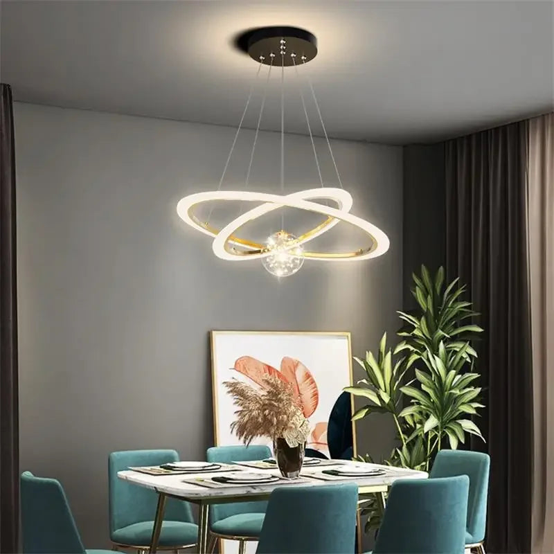 Afralia™ LED Circle Ring Ceiling Chandelier Pendant Lamp for Living Room, Bedroom, Kitchen
