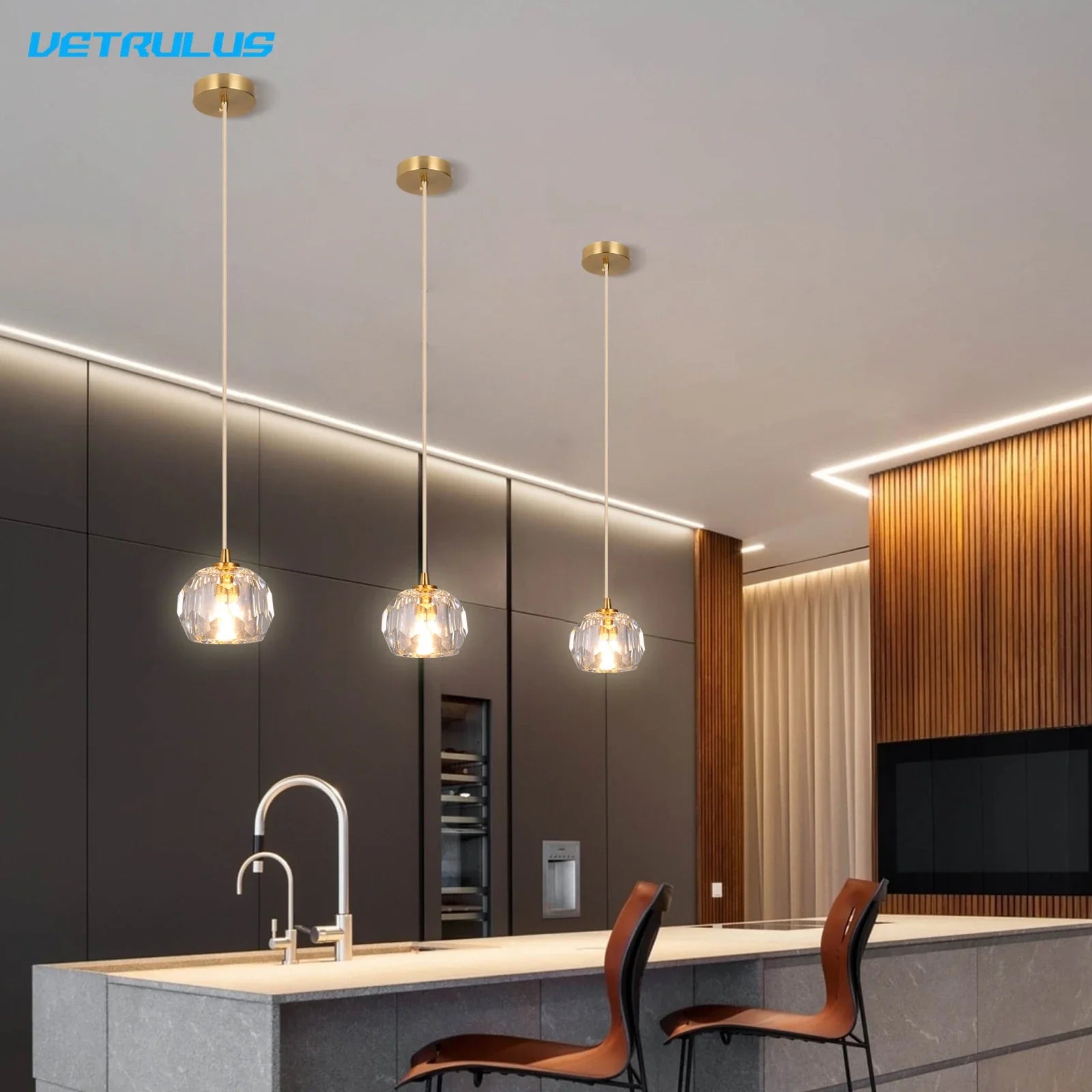 Afralia™ Crystal Pendant Light with Adjustable Height for Kitchen Island BedRoom Aisle Decor