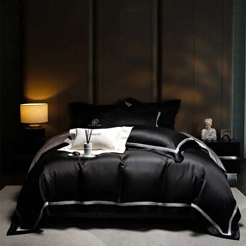 Afralia™ Mulberry Silk Blend & Cotton Patchwork Duvet Cover Set with Bed Sheet & Pillowcases