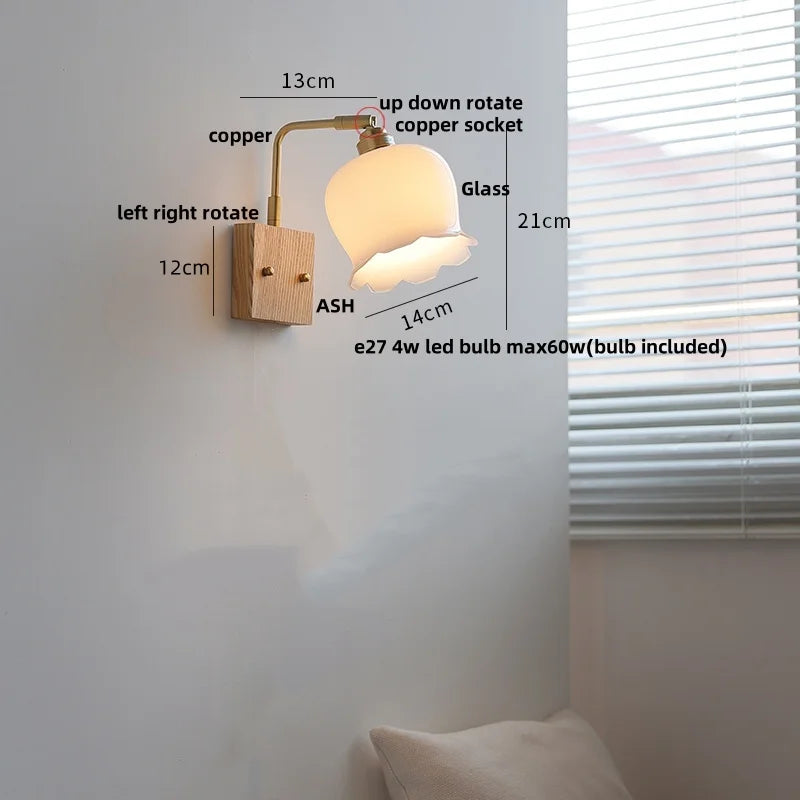 Afralia™ Vintage LED Rotatable Wall Sconce with Pull Chain Switch - Walnut Wood Mirror Light