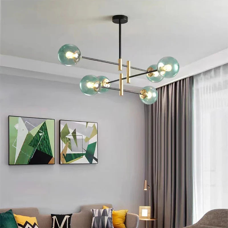 Afralia™ Nordic Glass Ball Chandelier Gold Black Ceiling Light for Modern Home Decor