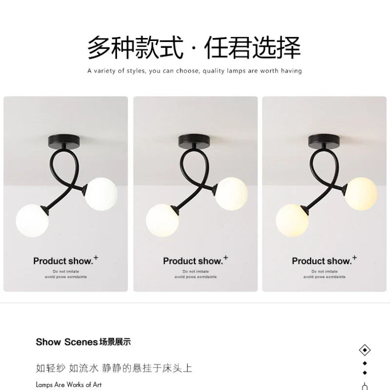 Afralia™ Minimalist Black Gold Glass Ceiling Light for Indoor Lighting Hallway Balcony Entryway