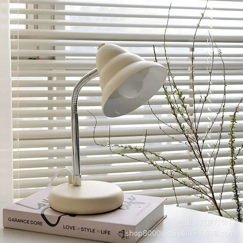Afralia™ Creamy Style Screw Decoration Desk Lamp for Reading and Studying