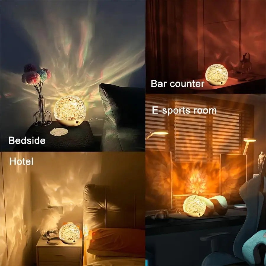 Afralia™ Rotating Water Ripple Projector Night Light 16 Colors Crystal Lamp