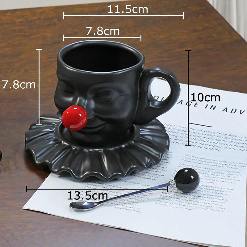 Afralia™ Joker Head Cup & Saucer Porcelain Coffee Mug Set - Clown Character Tea Teacup