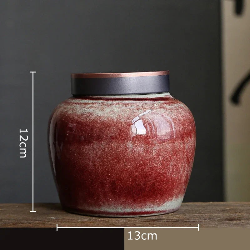 Afralia™ Colored Glaze Ceramic Tea Canister Jar Desk Decoration Candy Pot