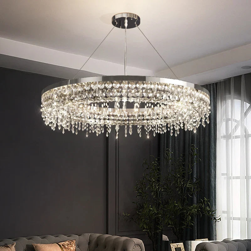 Afralia™ Crystal Circle LED Chandelier for Modern Luxury Living Room Decor