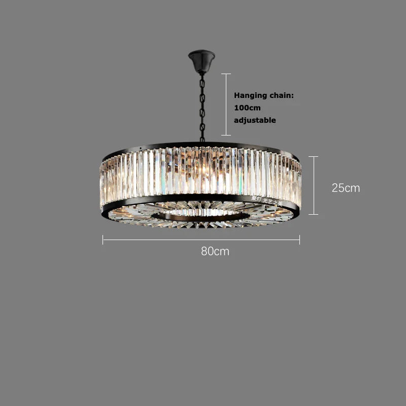 Afralia™ Black Crystal Round LED Chandelier Hanging Lamp for Living Room