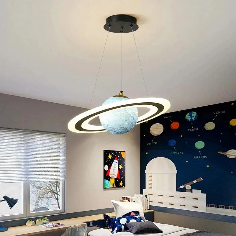 Afralia™ Children's Planet Earth Pendant Lamp: Acrylic Space Star Theme LED Hanging Light