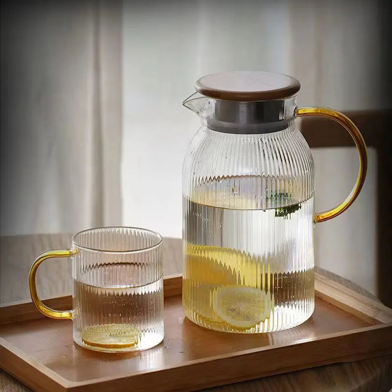 Afralia™ Glass Water Pitcher with Handle Lid Hot Cold Kettle Tea Pot Juice Jug