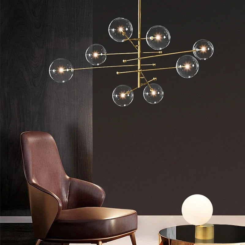 Afralia™ Black Gold Glass LED Chandelier for Living Room Bedroom Restaurant