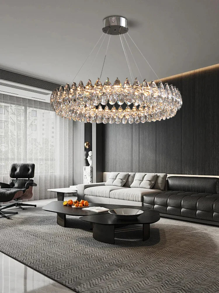 Afralia™ Silver Crystal Stainless Steel Ceiling Pendant Lights for Bedroom - Luxury Hanglamp
