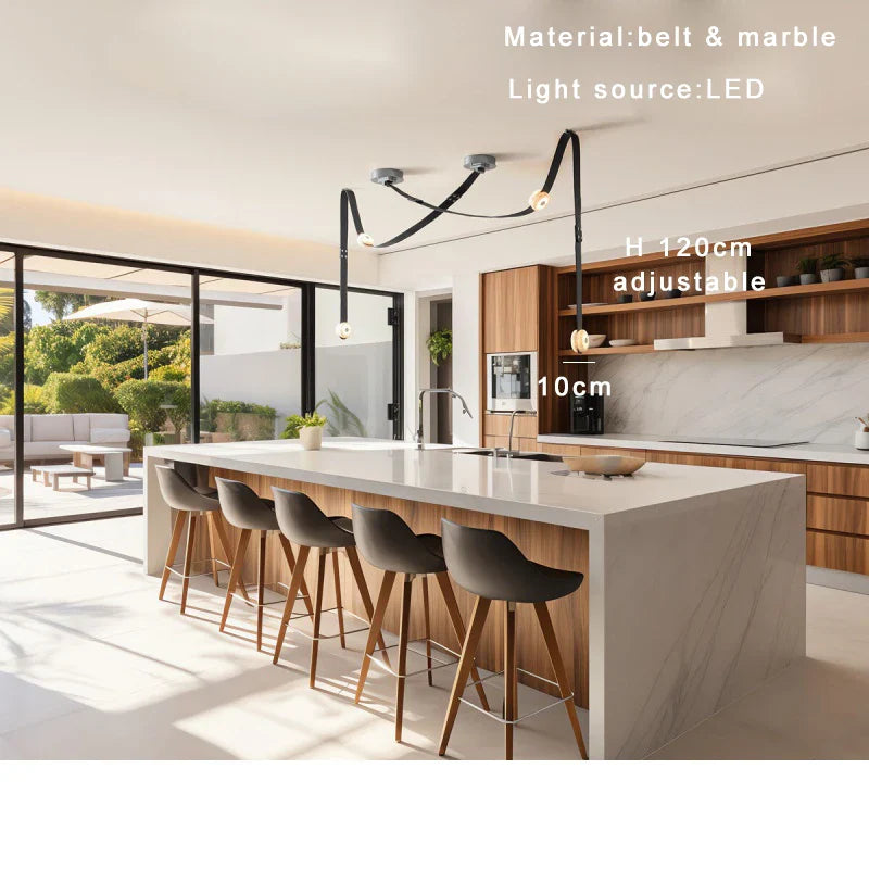 Afralia™ Soft Leather Marble Chandelier: Luxury Dimmable Lighting Fixture for Living Room or Cafe.